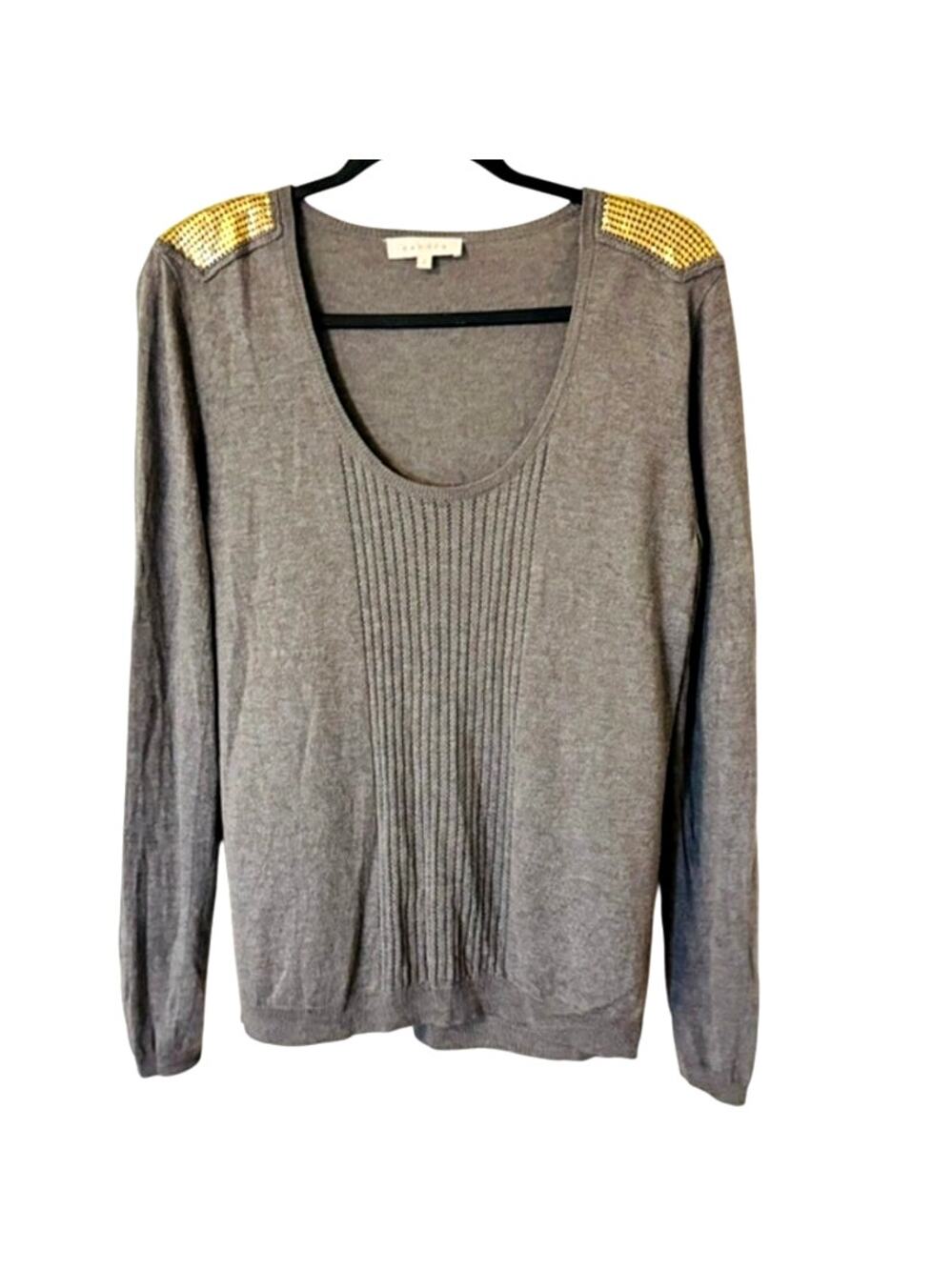 Sandro Paris Silk Gold Embellished Shoulder Sweater 2